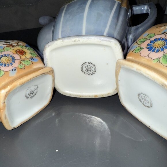 Lusterware Tea Set Made in Japan Floral Peach Luster Teapot Sugar Creamer Set - Picture 8 of 16